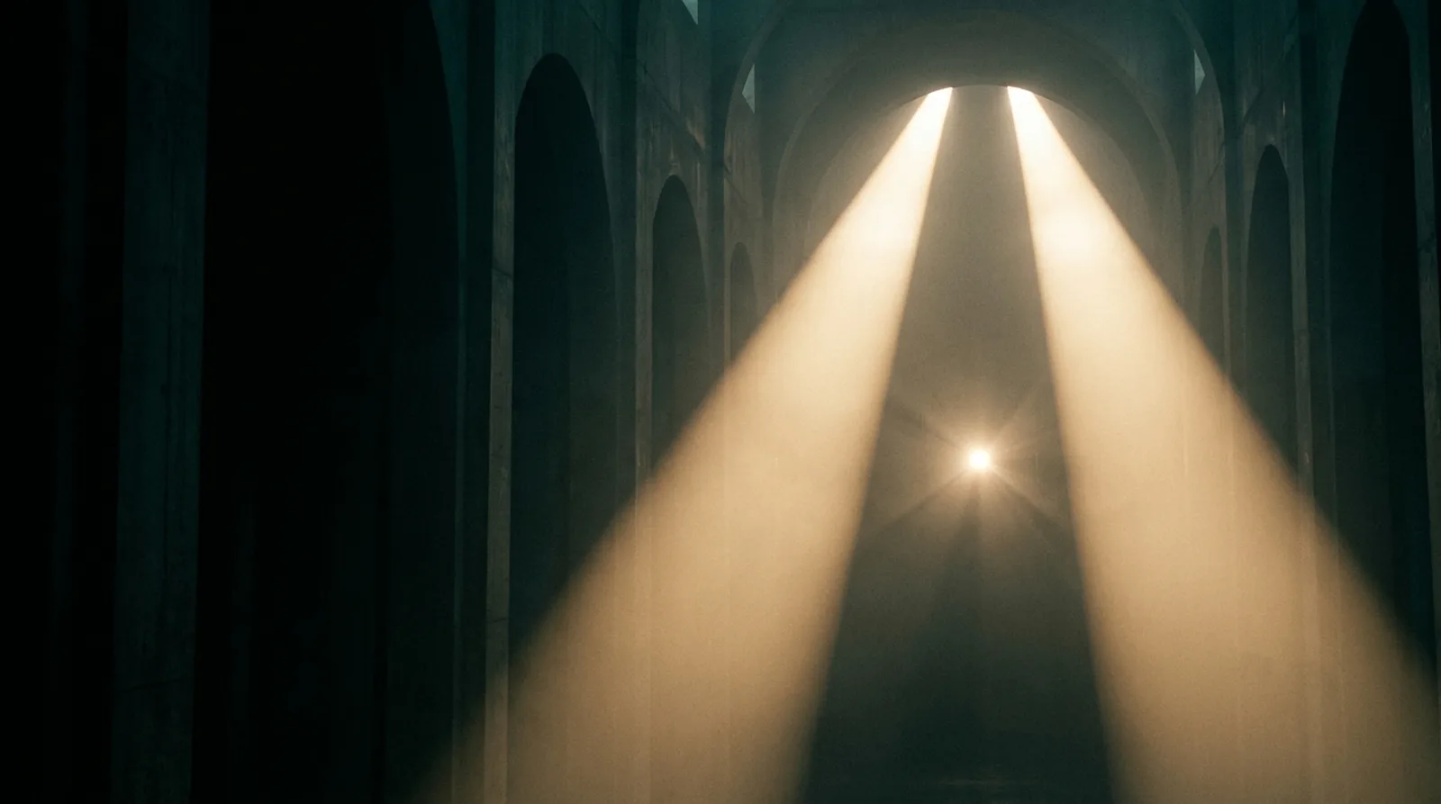 Two converging beams of golden light — the Twin-Engine method driving technology and organization as one