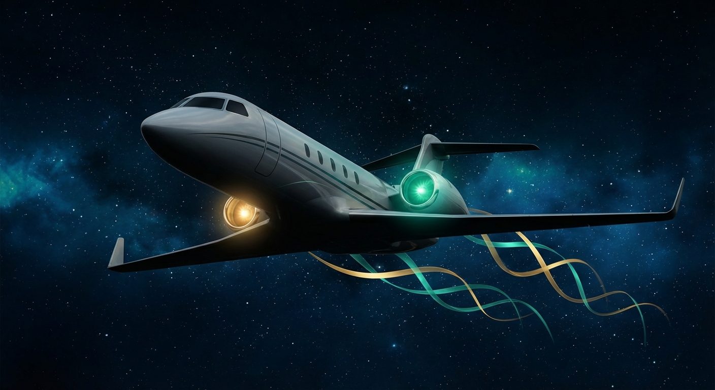 Twin-Engine AI Transformation — gold and teal contrails representing technology and operations working in tandem